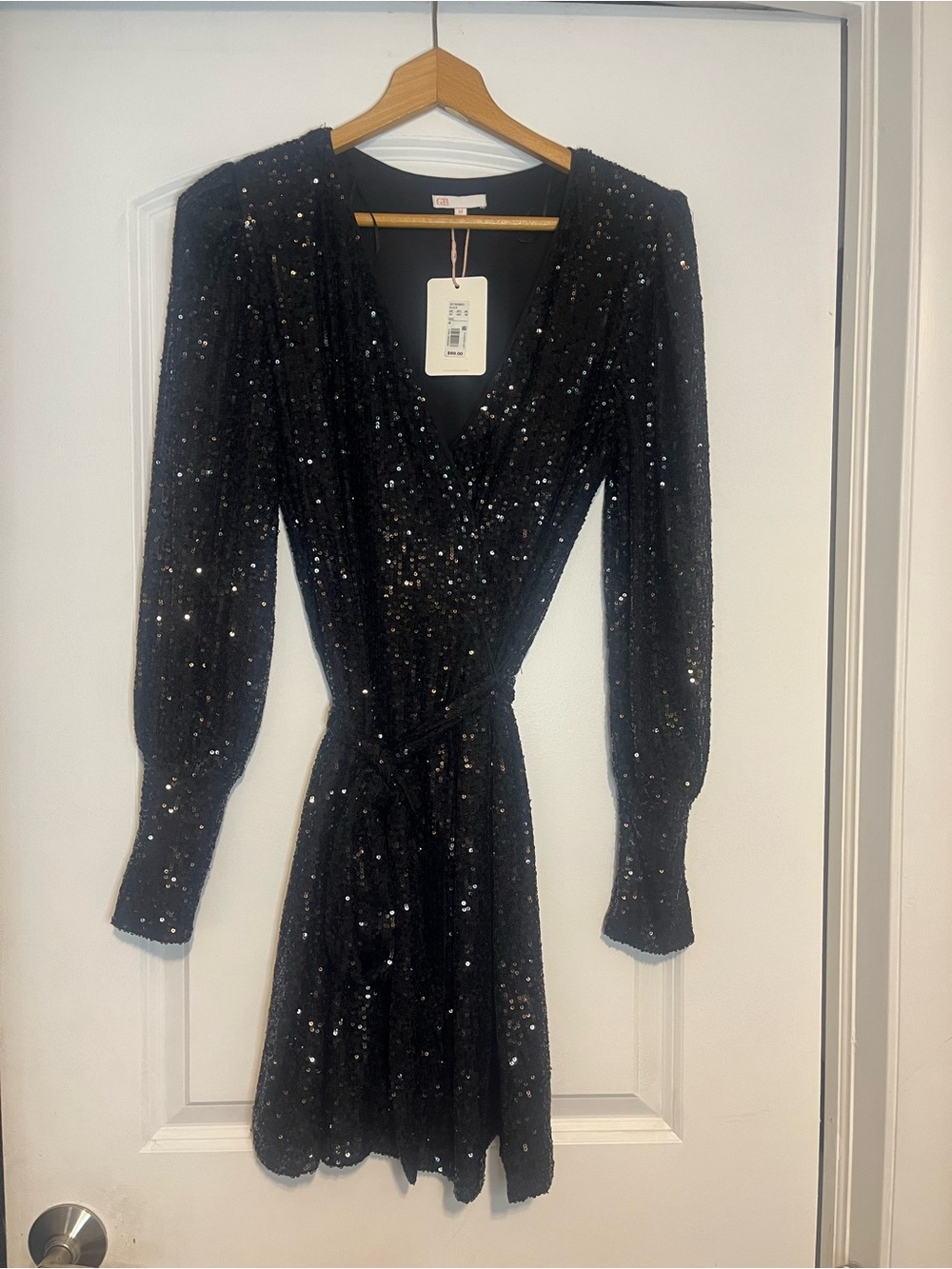 GB womens Black Sequin Long Sleeve Wrap party Dress